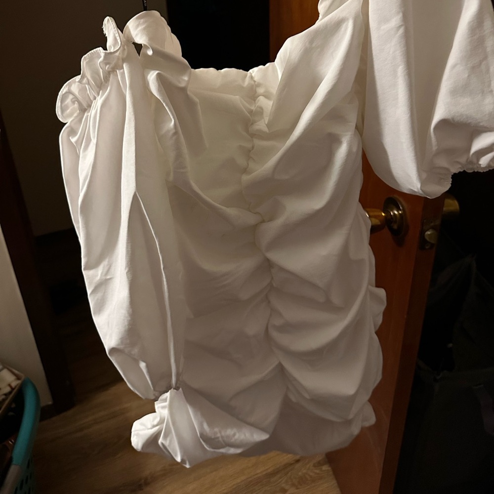 White Ruched Mini Dress - Picture 2 of 5